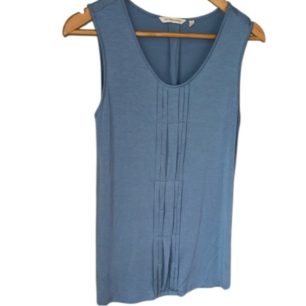 Soft surroundings blouse petite large pleated front Blue Sleeveless Top